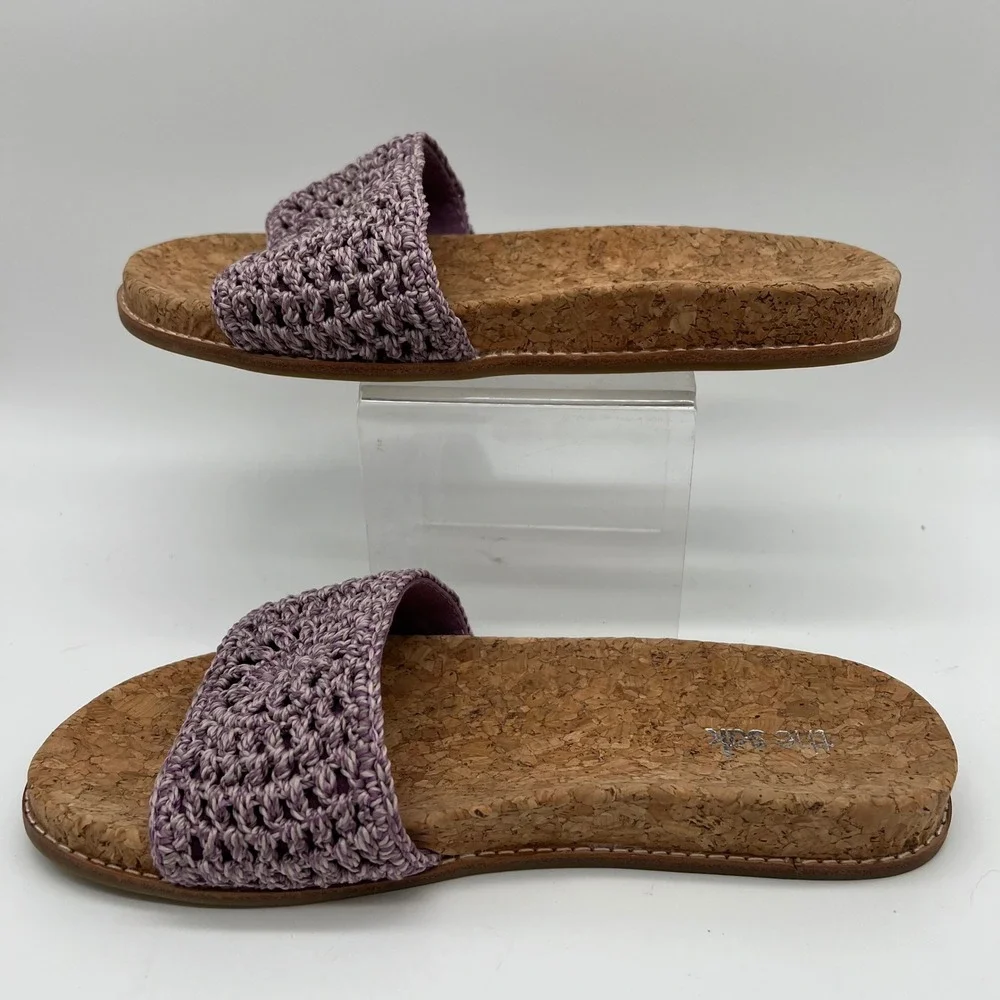 The Sak Mendocino Hand Crochet Slide Sandals Womens 8 Purple Cork Flat Slip On